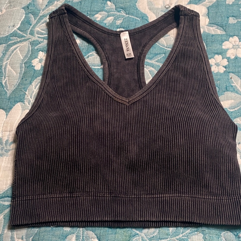 New Zenana Outfitters Charcoal Ribbed Bralette